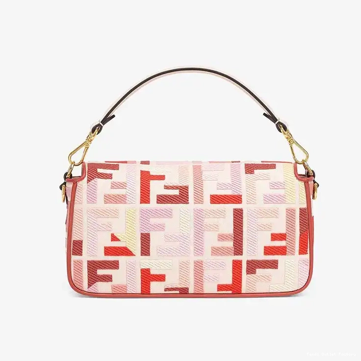 Vintage HOT FF Bag Fendi Red In Baguette Medium Canvas Pink Motif 0624